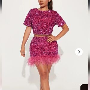 Fashion Nova Fuchsia Sequin Feather Skirt